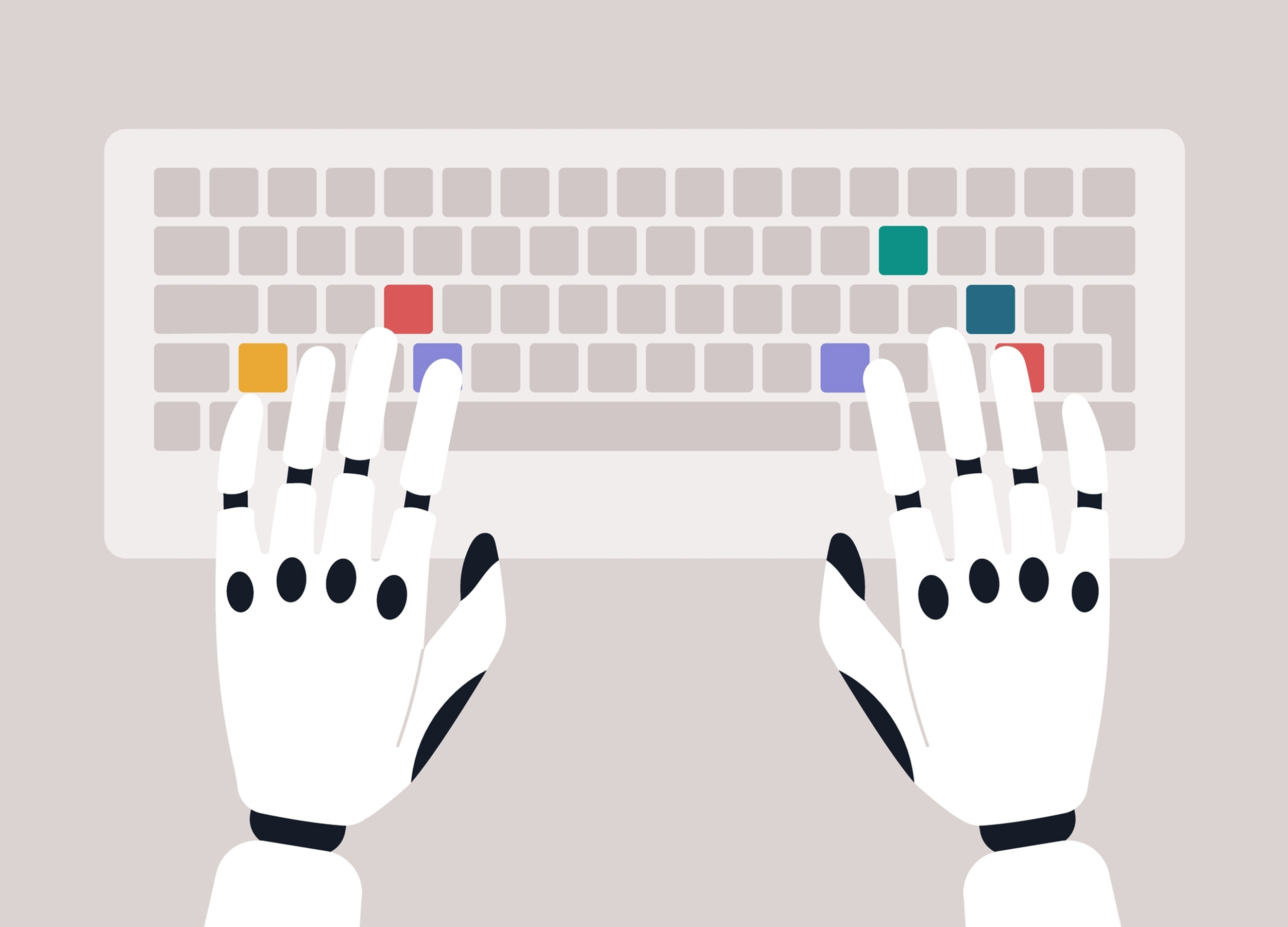 Illustration of robot hands typing on keyboard